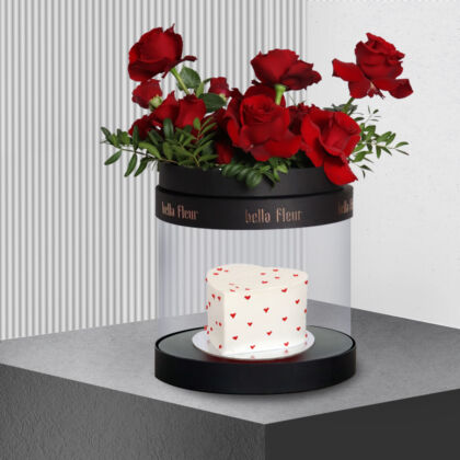 Valentine Cake Collection complementing Valentines Day Flowers for a perfect celebration.