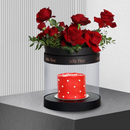 Valentine Cake Collection complementing Valentines Day Flowers for a perfect celebration.