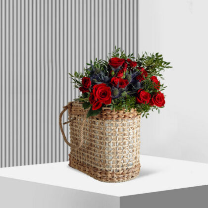 Basket Collection filled with Valentines Day Roses and Flowers for a romantic surprise.